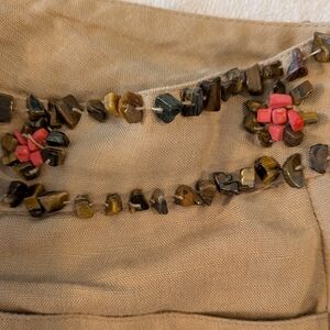 Larry Levine Linen Blend Wide Leg Cropped Pants W/Beautiful Stone Beads